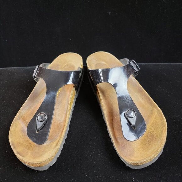 Birkenstock Black Patent Leather Sandals Size 37 (US 6-6.5) Mayari Gizeh Style - Picture 2 of 9